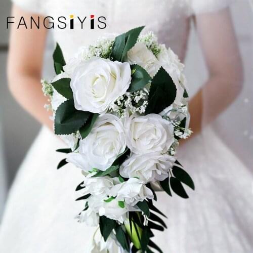 Customized wedding gift bride water drop hand bouquet European fresh white simulation rose bouquet