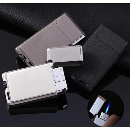 Ultra-thin Metal Jet Torch Lighter Windproof Blue Flame Gas Lighter Cigarette Lighter Spray Gun Butane Lighter Gadget for Men
