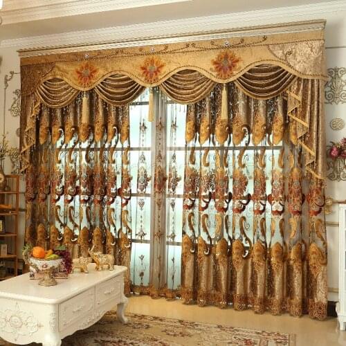 Curtains for Living Dining Room Bedroom European Style Living Room Atmospheric Water-soluble Hollow Embroidered Curtain Shading