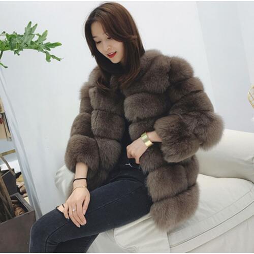 Women Faux Fox Fur coat Autumn and winter new fox fur grass large size ladies fur coat 4XL