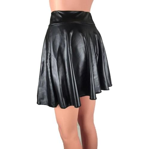 Woman Skirt Party High Waist Faux Leather Sun Pleated Low Price Joining Together