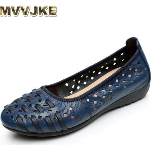 MVVJKE Plus Size 34-43 Genuine Leather Flat Women Shoes Woman Soft Sandals Female Summer Shoes Fashion Women Sandals