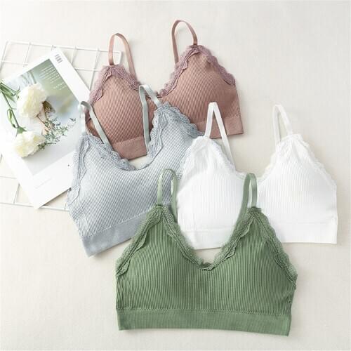 Women Crop Top Lace Seamless Underwear Japan Sweet Kawaii Girls Tops Sexy Lingerie With Padded Wireless Push Up Bra Vest Elastic