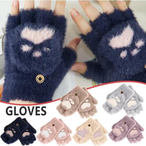 1Pair Of Gloves Women Winter Keep Warm Cashmere Lovely Printing Weave Knitted Flip Show expose Gloves Convenient activities c50