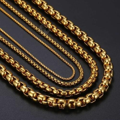 2 3 4 5 mm Round Box Link Chain Black Gold Silver Color Stainless Steel Necklace For Women Men Jewelry Gifts LKNM128