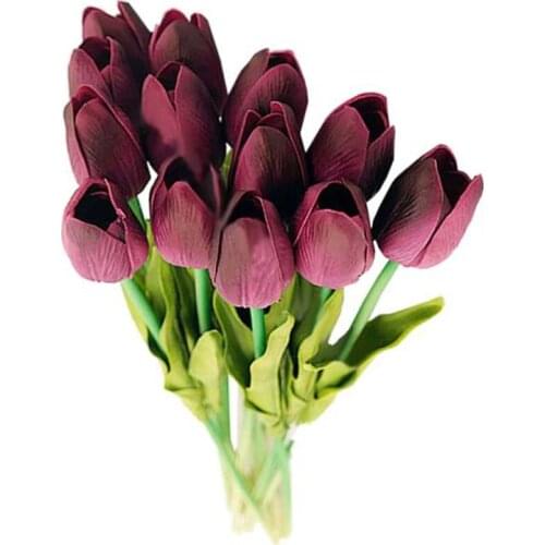 20PC Tulip Artificial Bouquet Artificial Flower Wedding Decoration Flower Home Garden Decoration Wine Red 35CM