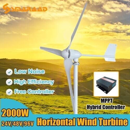 2000W 24 48 96 Volt 3 Nylon Fiber Blade Horizontal Home Wind Turbines Wind Generator Power Windmill Energy Turbines Charge