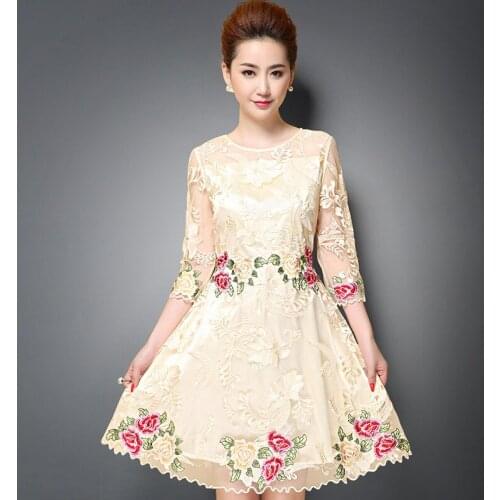 2021 spring and summer new big size mothers simple womens Embroidery slim middle aged and elderly dress manufacturer direct