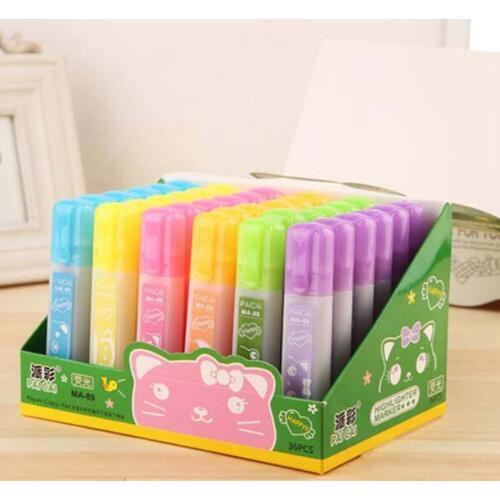 36 pcs/lot Cartoon 6 colors Highlighter Colorful watercolor marker pen Kawaii Stationery office school writing supplies