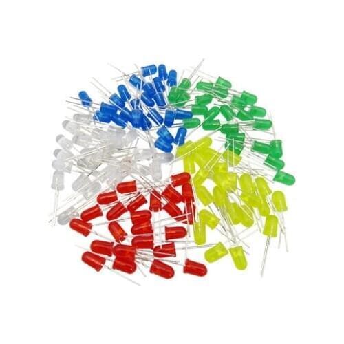 5000pcs/lot 5 Colors F5 5MM Round Yellow White Red Green Blue Each 1000pcs Diffused Round DIP Diode LED Lamp Light