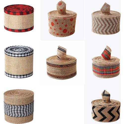 6.3cm Linen Satin Hemp Ribbons Lattice Christmas Tree Decoration Wedding Decor Gift Wrapping Ribbon DIY Handmade Bows for Crafts