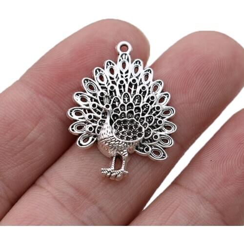 6PCS Silver Plated Peacock Charm Pendant for Jewelry Making Necklace Earrings Accessories DIY Craft 29x22mm