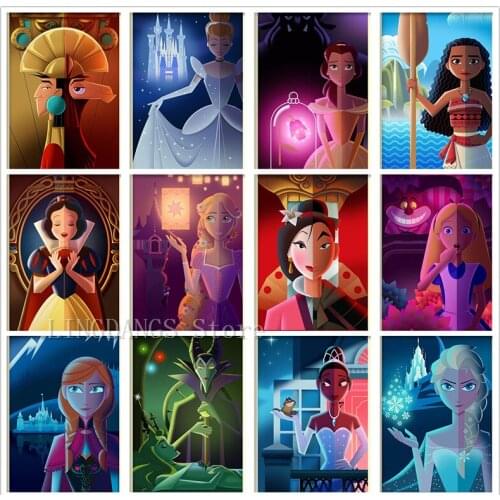 5D DIY Full Drill Diamond Painting Disney Princess Collection Cartoon Girl Diamond Mosaic Embroidery Cross Stitch Art Home Decor