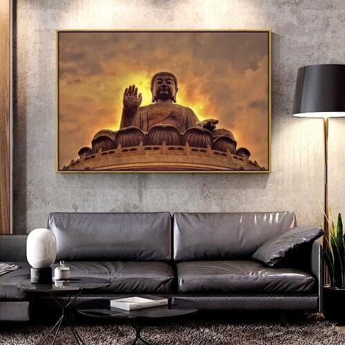 Artcozy Po Lin Monastery Golden Buddha Oil Canvas Painting for Home Decoration Wall Art Canvas Printings Spray Painting Single
