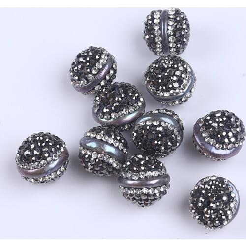 Crystal Pave Coin Freshwater Pearls Loose Beads For Jewelry Making