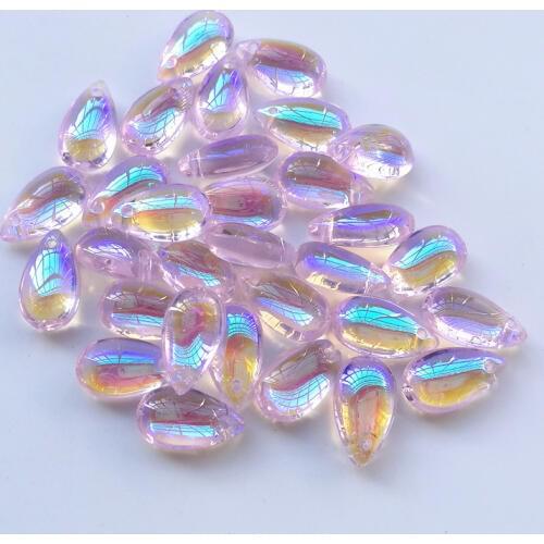 20 Pieces/lot 8x14mm Pink Color Green Czech Glass Beads Teardrop-shaped Lampwork Beads For Jewelry Making Pendant Findings