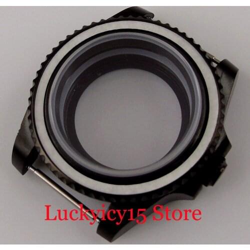 Black Mechanical Watch Case without Mgnifier for NH35 NH35A NH36 NH36A Seeing Through Back Unidirectional Bezel