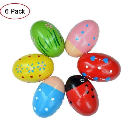 6pcs/set Kids Baby Non-toxic Wood Music Toys Children Wooden Sand Eggs Orff Musical Instruments Toys (Random Color)