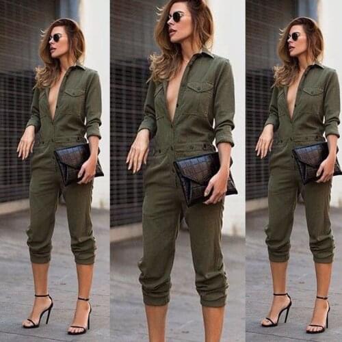 Women Jumpsuit T-Shirts Long Sleeve Pants Cargo Buckle Belt Military Romper Front Zip Striped Overalls Female Streetwear