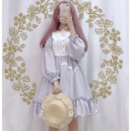Summer Japanese Lolita Vintage Dress Kawaii Female Soft Girl Wind Cute Fungus Lace Dress Long Sleeve Baby Doll For Woman Dresses