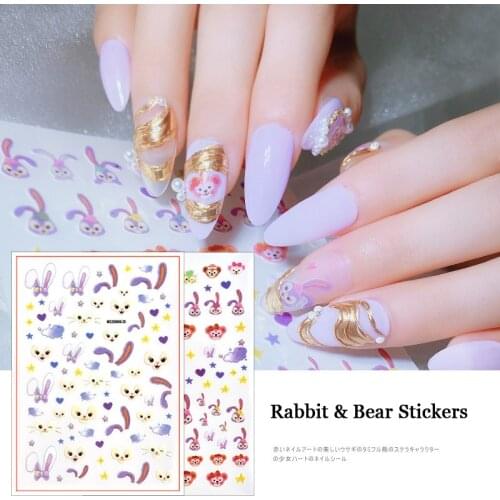 Cute Anime Bunny Stickers Decals Rabbit Nail Art Decorations Foil For Manicure Bears Nail Sticker Manicure Accessories Slider