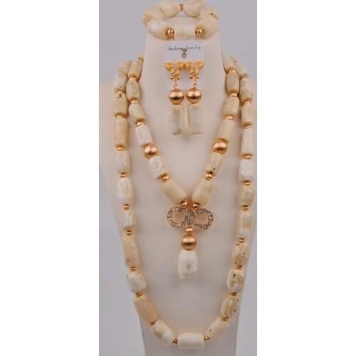 Fashion White Coral Necklace African Set Nigerian Wedding Coral Beads Bridal Jewelry Sets for Women 11-D05