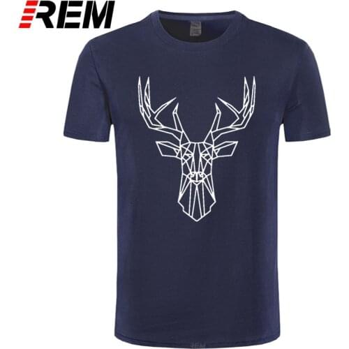 REM Geometric Deer Head Mens T-shirt Funny Animal Line art Tshirt New Pure Cotton T shirts Unisex Tops Tee