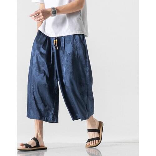 Men Causal Baggy Pants 2021 Chinese Style Draped Kimonos Trousers Mens Traditional Wide Leg Pants Male Calf-Length Pants 31120