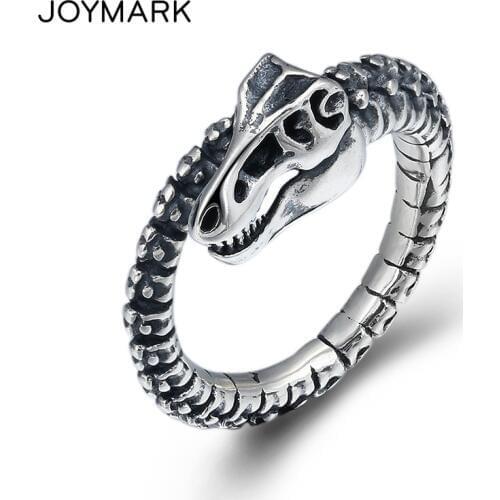 Personalized Dinosaur Skeleton Mens Open Ring Creative Thai Silver Ring Adjustable Popular S925 Sterling Silver Jewelry TSR116