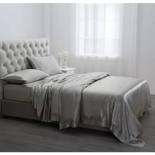 100% Mulberry Silk 22 mm Seamless White Ivory Black Silvery Colors King Queen Sheet Duvet Cover 4 Pieces Set Customize MS05