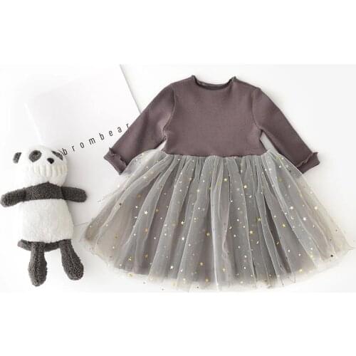 Girls' New Childrens Princess Dress Korean Version Pentagram Long Sleeved Dress Baby Girl Clothes Kids Dresses For Girls