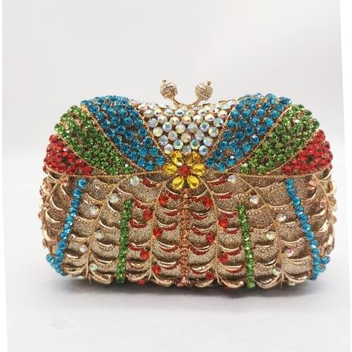 New Blue/Pink/Green/Gold/Yellow Rhinestone Crystal Clutch Purse Luxury Women’s Mini Party Dinner Clutches Shoulder Chain Handbag