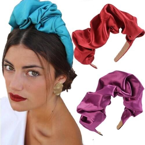 Haimeikang New Fashion Head Hoop Autumn Hairband For Women Pleated Headband Solid Color Bezel Big Size Hair Accessories