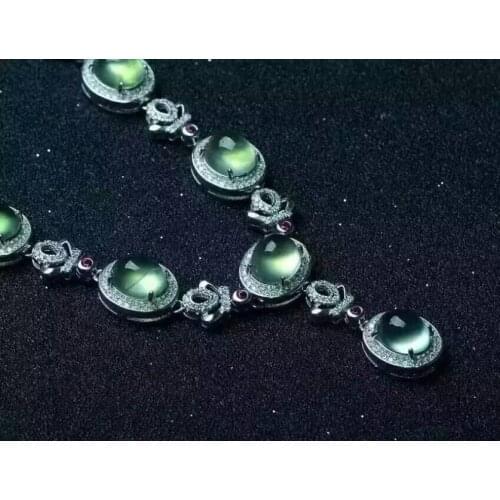 Natural green prehnite Necklace Natural Gemstone Pendant Necklace 925 sliver women Luxury trendy Crown women party fine Jewelry