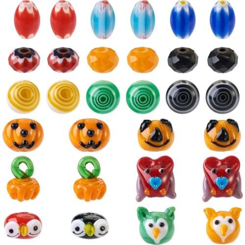 Pandahall Handmade Lampwork Beads Halloween Cute Cartoon Animal Owl Lampwork Glass Beads for Bracelet DIY Jewelry Making 100pcs