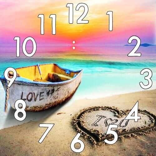 Full 5D Drill Diamond Painting With clock Sea Beach Boat Heart Love 3D Embroidery Mosaic Cross-stitch Kits Wall Stickers
