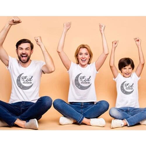Ramadan Kareem T-Shirt Muslim Festival Moon Family Matching Outfits Dad Mom and Kids Eid Al Fitr Cotton Family T Shirt