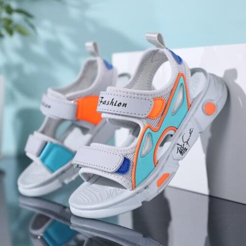 Microfiber Lycra Boys Sandals Summer Welt Stitching Wear Resistance Sandals For Boy Two Strap Velcro Childrens Sandals Boy Teen