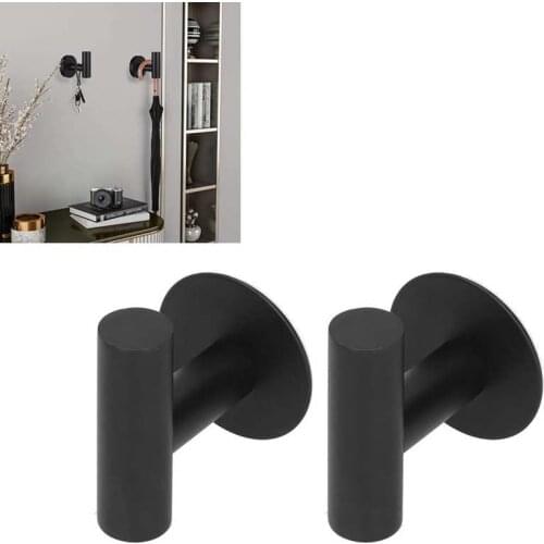 2Pcs Towel Hook Nail-Free Clothes Storage Rack 304 Stainless Steel Wall-Mounted Towel Robe Hanger For Bathroom Organizer Black
