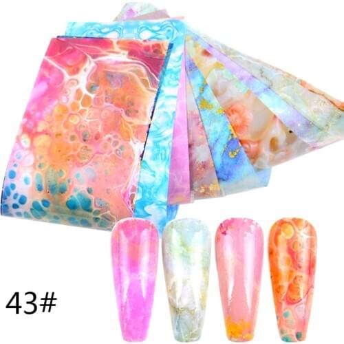 WUF Marbling Metallic Foil For Nail Slider Holographic Transfer Wrap Sticker Adhesive Starry Manicure Decor Nail Foil Set