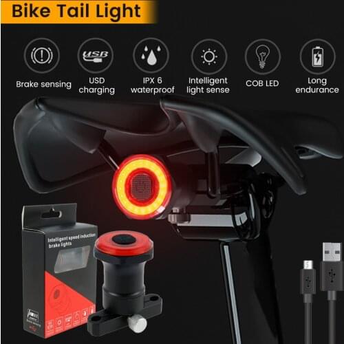 Smart Bicycle Rear Light Auto Start/Stop Brake Sensing IPx6 Waterproof USB Charge Cycling Tail Taillight Bike LED Light