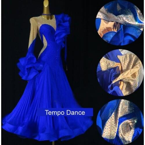 Women Modern Dance Competition Costume New Slap-up Big Hem Diamond Dress Tango Waltz Ballroom Dancing Performance Stage Wear