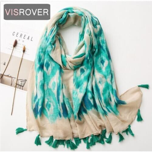 VISROVER New Green Geometric Printing Viscose Autumn Women Scarf Tassel Fashion Winter Yellow Scarf Shawls Hijab Gift Wholesales