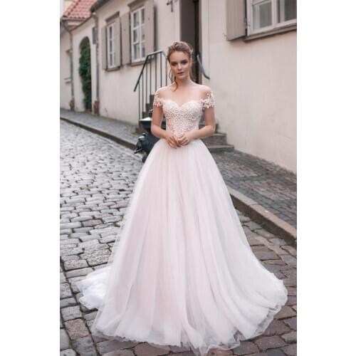 Vestidos De Novia Custom Short Sleeves Sheer Appliques Wedding Dresses Bridal Gowns Modest 2020 Spring Garden Ball Gown