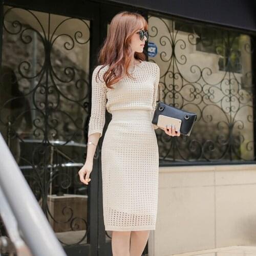 New arrival fashion temperament sexy warm knit dress casual women comfortable soft pencil dress and a basic shirt wild women set