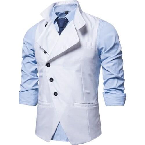 Mens Vest Retro White Lapel Irregular Oblique Buckle Cotton Blended Solid Color Slim Fit For Casual Cool Wear Men Clothing