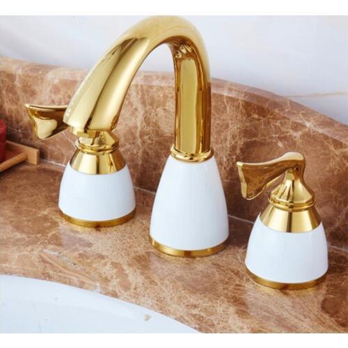 1PC Basin Faucet copper Basin European Antique Three-hole Wash Basin Hot and Cold Water Tap