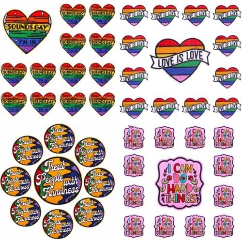 10PCS Cartoon Letter Embroidery Patch LGBT Applique Iron On Patches On Clothes Round Letter Badges Patches For Clothing Stickers