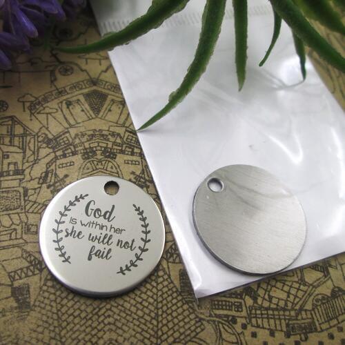 20pcs--"GOD IS WITHIN HER SHE WILL NOT FAIL "stainless steel charms 5 styles for choosing DIY Charms for necklace bracelets