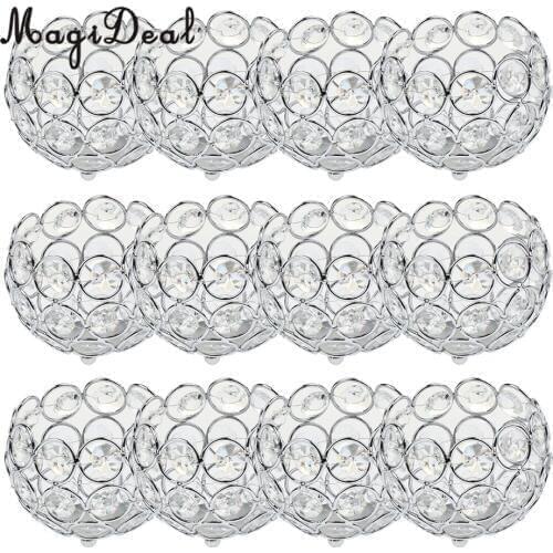 12 Pieces Crystal Beads Candle Holders Candlestick Tea Light Candle Lantern Home Wedding Xmas Table Decoration